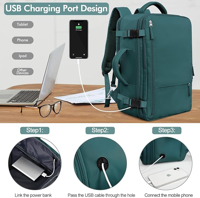 Large Backpack for Traveling Women Men, Flight-approved Carry-on Travel Backpack Bag, Personal Item Backpack Luggage on Airplanes, Travel Essentials, Peacock Blue