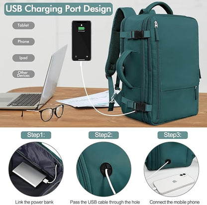 Large Backpack for Traveling Women Men, Flight-approved Carry-on Travel Backpack Bag, Personal Item Backpack Luggage on Airplanes, Travel Essentials, Peacock Blue