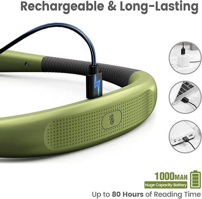 Glocusent Book Light, 3-Color & 6-Brightness Reading Light, Bendable Neck Light, 80-hr Lasting Rechargeable Lamp, Perfect Book Light for Reading in Bed, Knitting, Camping, Repairs(Green)