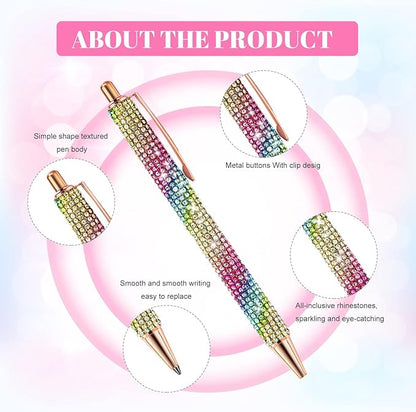 12Pcs Rhinestone Pens Bling Metal Ballpoint Diamond Pens Bulk Fancy Sparkly Crystal Press Retractable Black Ink 0.7mm For Women Office Meeting Birthday Supplies Wedding Gifts(TWELVE COLOR