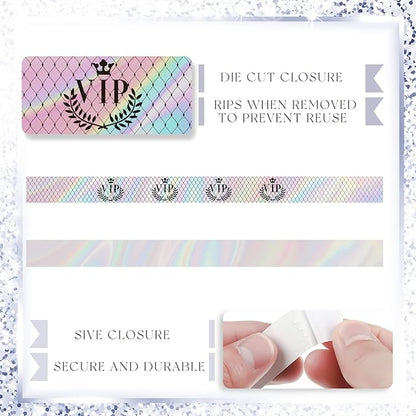 Jadive 500 Pieces Paper Wristbands VIP Plastic Waterproof Party Identification Wristbands Party Bracelets for Events Amusement Parks, Club, Concerts, Fairs, Festivals and Events(Neon Silver)