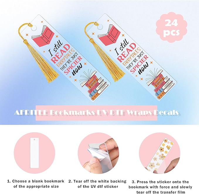 UV DTF Acrylic Bookmarks Stickers - 24 Pcs Red Dark Romance Bookmarks Uvdtf Stickers Decals for Book Lovers, Rose Skull Flower Rub on Transfer Stickers Craft Decal for Reading Lover(Only Stickers)