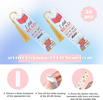 UV DTF Acrylic Bookmarks Stickers - 24 Pcs Red Dark Romance Bookmarks Uvdtf Stickers Decals for Book Lovers, Rose Skull Flower Rub on Transfer Stickers Craft Decal for Reading Lover(Only Stickers)