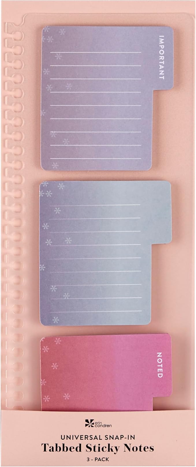 Erin Condren Universal Snap-in Tabbed Sticky Notes 3-Pack | 20 Sticky Notes Sheets, 3 Sticky Notepads Total | Decorate Your Book and Elevate Your Look with This Tabbed Sticky Notes 3-Pack
