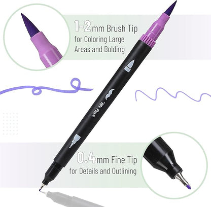 Mr. Pen- Dual Tip Brush Pens, 24 pcs, Assorted Color, Fine & Brush Tip Markers, Markers for Adult Coloring, Coloring Markers for Adults, Adult Coloring Markers, Brush Markers, Dual Tip Markers