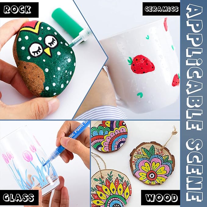 SMOOTHERPRO Acrylic Paint Markers Rock Painting 24 Colors Water-Based Pens 0.7mm Extra Fine Tip for Adults Stone Canvas Ceramic Decorating (HAPM24)