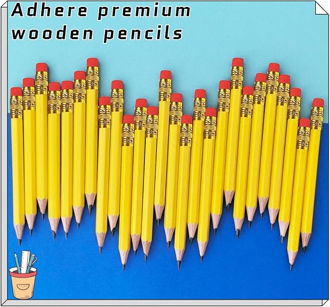 Adhere 25pcs Golf Pencils with eraser Hexagon Wooden Pencils Graphite 2B for Golf Event Scoring,Classroom,Wedding,Company Meetings,Pew, Pocket (Yellow1)