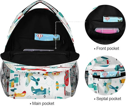 AUUXVA Colorful Helicopter Airplane School Backpack for Girls Boys Kids Laptop Backpack Travel Camping Daypack