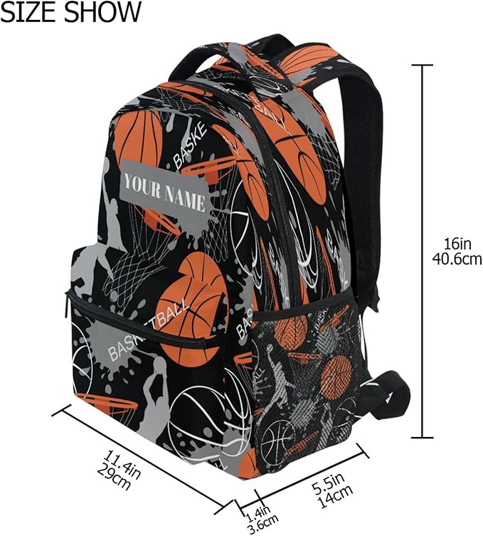 AUUXVA Custom School Backpack for Boys Kids with Name/Text Personalized Bookbag Add Your Name Customized Backpack Sport Man Basketball School Bag Laptop Backpack Travel Camping Daypack