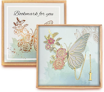 Metal Butterfly Bookmark for Women Cute Book Lovers Gift Butterfly Bookmarks Inital Book Mark Gifts for Reading Women Friend Teacher Appreciation Gifts Mom Birthday Valentines Day Christmas Gift, I