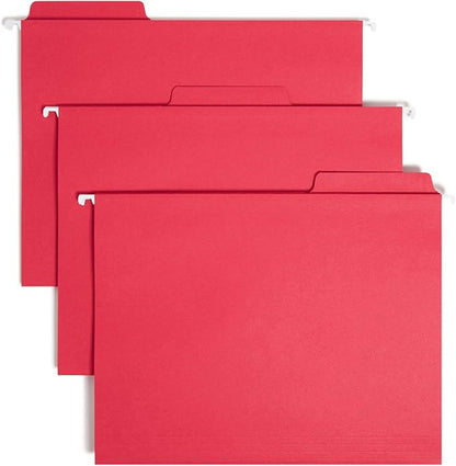Smead FasTab Hanging File Folder, 1/3-Cut Built-in Tab, Letter Size, Red, 20 per Box (64096) (Pack of 1)