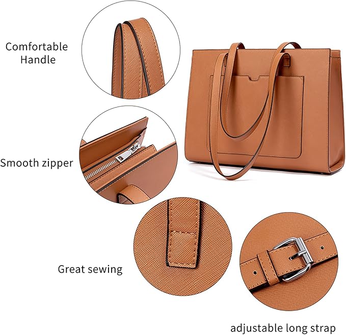 Telena Laptop Tote Bag for Women, 15.6 Inch Shoulder Tote Bag Leather Briefcase for Women, Large Capacity Handbag Bags