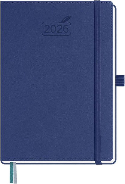 BEZEND 2026 Planner Weekly and Monthly (6" x 8.5") Daily Calendar with Half-Hourly Timeslots & Tabs (Jan-Dec) Note & Expenses, Pen Holder, Inner Pocket, Vegan Leather Hardcover - Blueberry