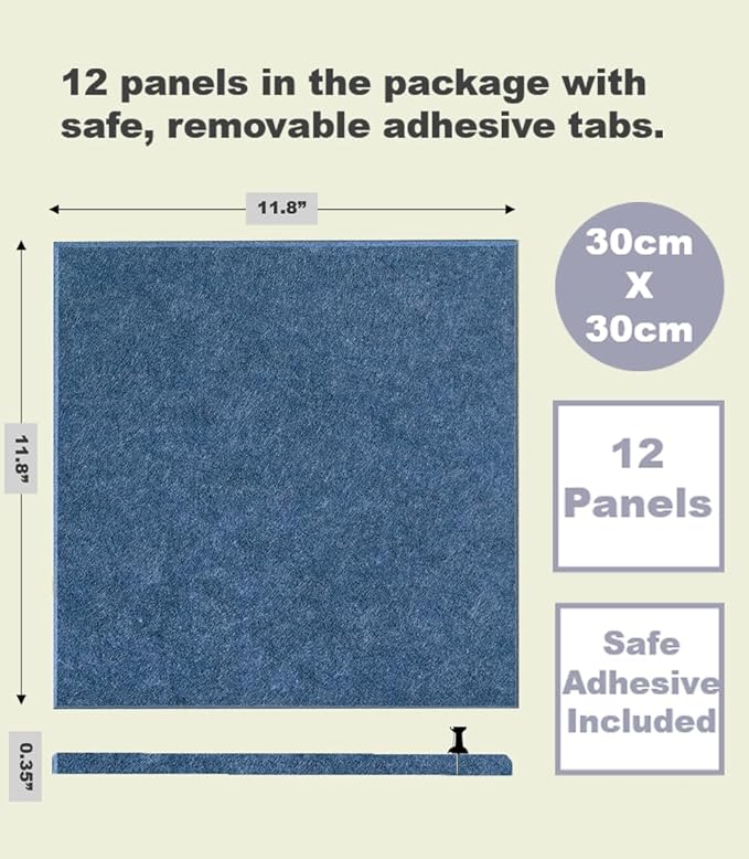 Large Cork Board Alternative - 47"x35" 12 Pack Felt Wall Tiles with Safe Removable Adhesive Tabs, Cork Boards for Walls Pin Board Tack Board Cork Board 48 x 36 for Home Office - Ocean Blue