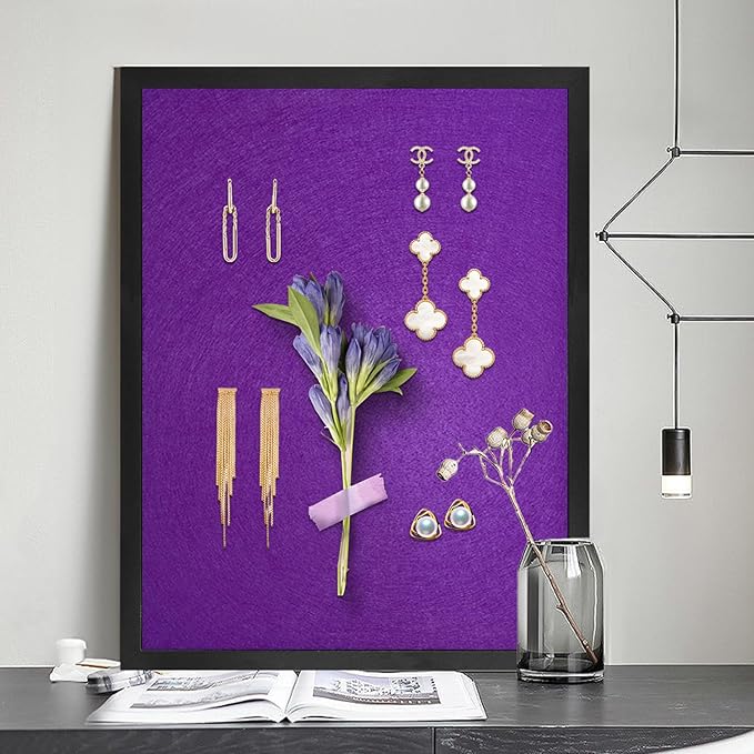 Large Bulletin Board Cork Boards Vision Board with Felt, 23"x17" Display Pin Board for Walls, Desk, Jewelry, Notes, Collection, Photos, Office, Black Framed and Purple Felt Board, 1pc
