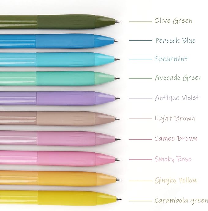 WRITECH Retractable Gel Pens Quick Dry Ink Pens Fine Point 0.5mm 10 Assorted Unique Vintage Colors For Journaling, Drawing, Doodling, and Notetaking (Vintage 2)