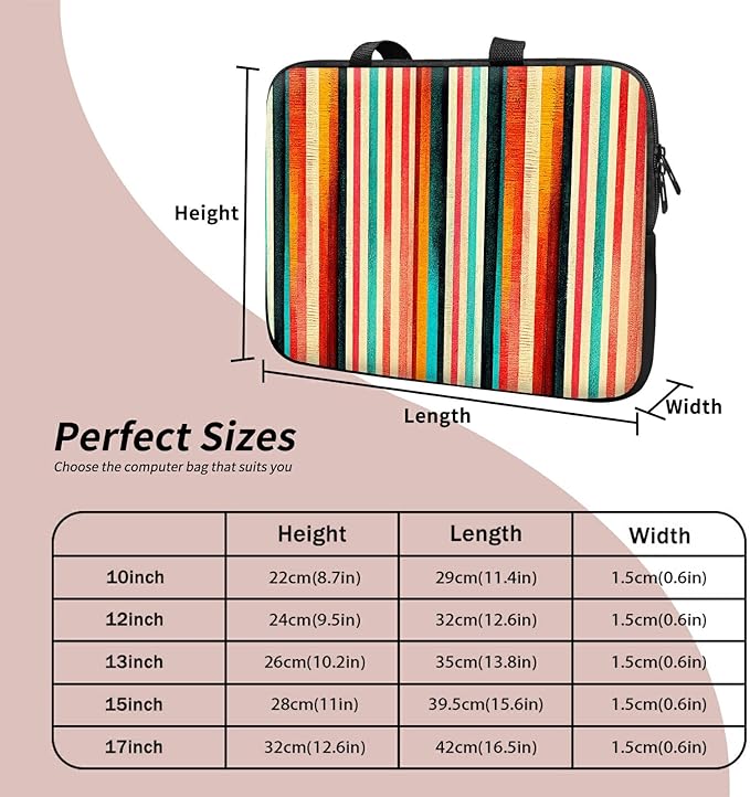 Universal Tablet Laptop Sleeve Case 10 inch, Colorful Vertical Stripes Slim Carrying Case Durable Handbag Travel Laptop Bag for 7 to 10-inch Laptops/Notebook/Kids Tablet/ipad/eBook Readers
