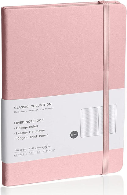 Lined Journal Notebook, (pink), 160 Pages, Medium 5.7 inches x 8 inches - 100 gsm Thick Paper, Hardcover