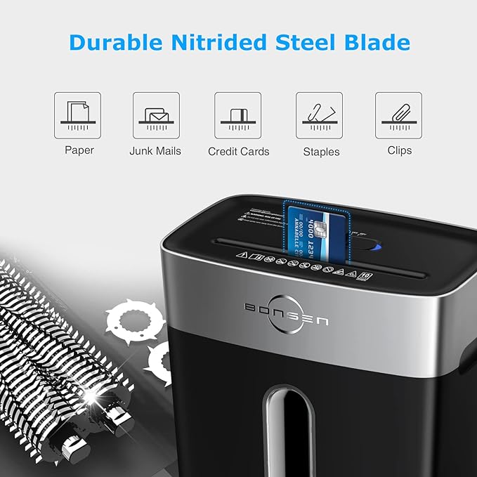 BONSEN Paper Shredder for Home Office, 10-Sheet Cross-Cut Shredder, P-4 High Security Level, Quiet Credit Card Shredder with Jam Proof System, 4 Gallons Bin (S3201)