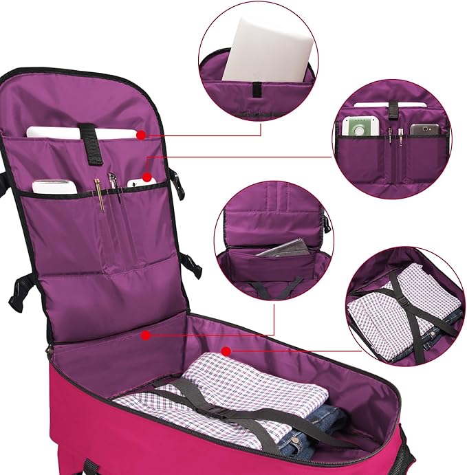 Travel Backpack 17L Lightweight Casual Small Carry-on Daypack 15-inch Laptop Notebook, Underseat Overnight Weekender, Rasberry