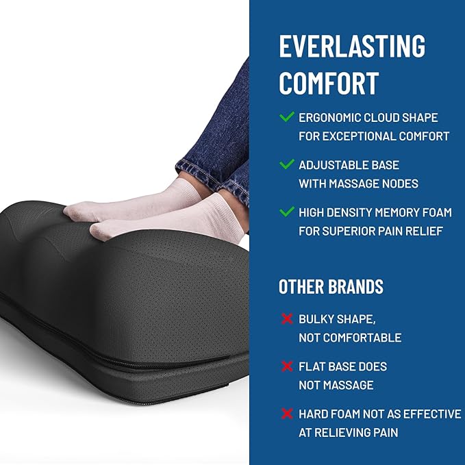 Everlasting Comfort Foot Rest for Under Desk at Work with Pressure Point Nodes - Memory Foam Office Foot Stool & Under Desk Footrest Leg Elevation Pillow for Gaming & Home Office, Supports Posture