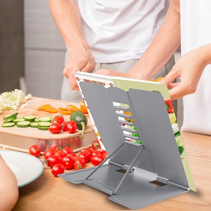 Metal Book Stand - Adjustable Holder for Reading (Full Grey)