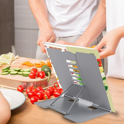 Metal Book Stand - Adjustable Holder for Reading (Full Grey)