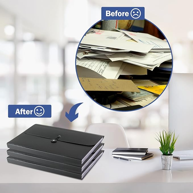 7 Pocket Expanding File Folder with Tab Inserts, Accordian File Organizer Document Receipt Organizer, Accordion Folder File Keeper A4 Letter Size, for School Home Office, Black(Pack of 2)