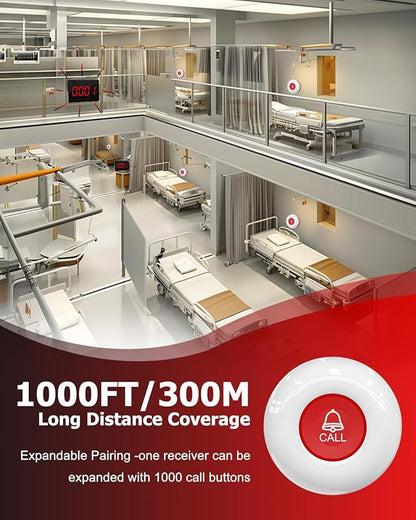 CallToU Wireless Calling System Caregiver Pager Call Button System with 5 Waterproof Call Buttons and 1 Number Receiver for Clinic Nurses Station Restaurant Nursing Home