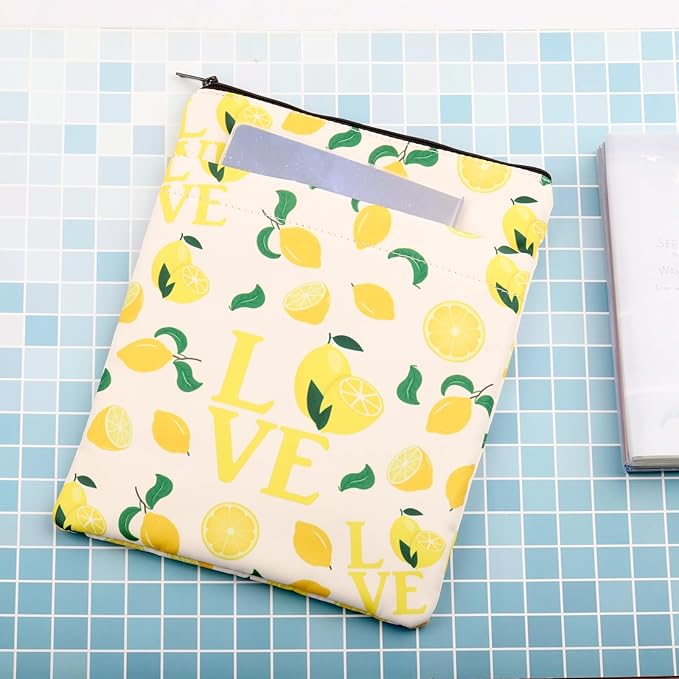 FEELMEM Yellow Lemon Book Sleeve Lemon Lovers Zipper Pouch Book Covers For Fruit Lover Bookworm Reading Lovers