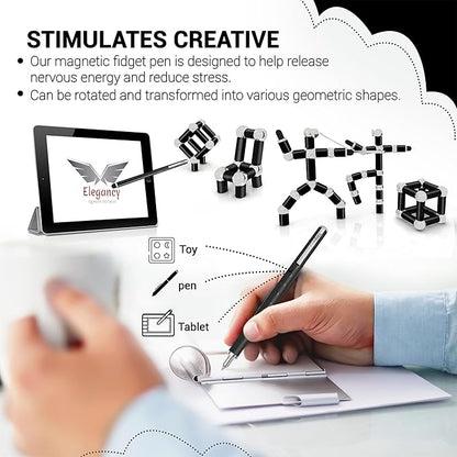 Elegancy Fidget Pen Magnetic Balls | Deformable Decompression Magnetic Pen Fidget Toy for Teenager Multi-Functional Ballpoint Pens | Cool Stuff Magnets for Kids (Black)