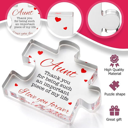 Aunt Gifts - Engraved Acrylic Block Puzzle Aunt Gift 3.35 x 2.76 inch - Cute Aunt Birthday Gifts, Auntie Cool Auntie Gifts, Aunt Gifts from Niece, Aunt Gifts from Nephew