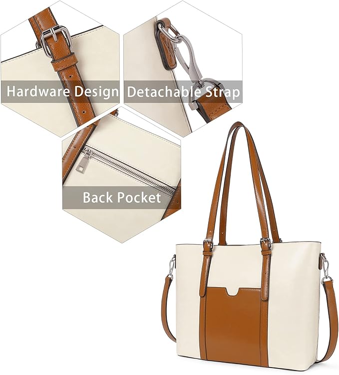 Telena Laptop Tote Bag for Women, 15.6 Inch Shoulder Tote Bag Leather Briefcase for Women, Large Capacity Handbag Bags