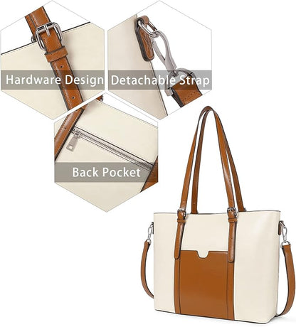 Telena Laptop Tote Bag for Women, 15.6 Inch Shoulder Tote Bag Leather Briefcase for Women, Large Capacity Handbag Bags