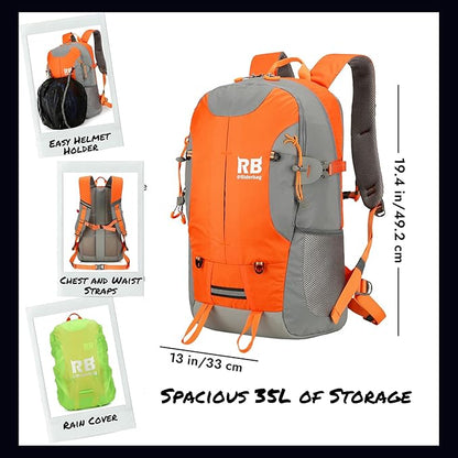 Reflective Motorcycle Backpack Lightweight, Water Resistant Casual Daypack with Laptop Pocket for Safe Commuter, Biking, and Daily Use. 35L Sport bookbag to Avoid Accidents (orange backpack)