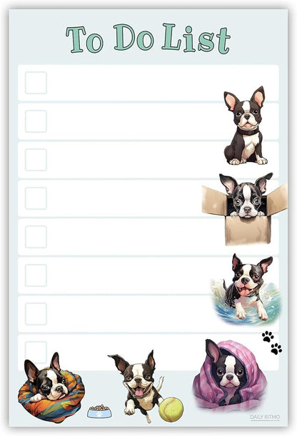 Boston Terrier Sticky Notepad to Do List | Kawaii Dog Lover Gifts for Women | Office School Supply Sticky Notes 4"x6" 50 Pages