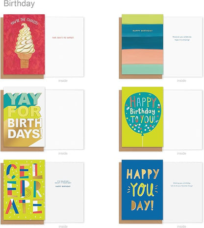 American Greetings 35-Count Birthday Card Assortment with Envelopes, Seals, and Storage Box (Confetti)