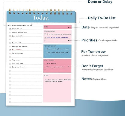 To Do List Notepad - Daily Planner Notepad Undated 52 Sheets Tear Off, 6.5" x 9.8" Checklist Productivity Organizer with Hourly Schedule for Tasks