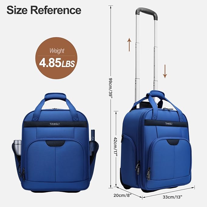 Weekender Overnight 16-Inch Underseat Carry-on Luggage With Wheels Soft Sided Lightweight Small mini Suitcase Bag for Women and Men,Blue