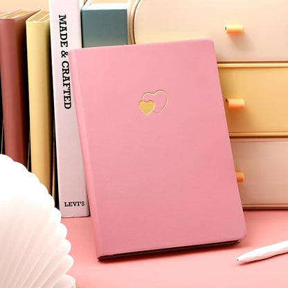CAGIE Pink Journal for Women 256 Pages Cute Diary with Heart-Shaped Leather Journals for Writing A5 Soft Cover Journaling Notebooks for Work School (03 Pink, A5)