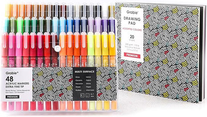 Grabie Premium Paint Pens - 48 Colors Art Supplies, Extra Fine Tip (0.7 mm) Acrylic Paint Markers for Various Surface