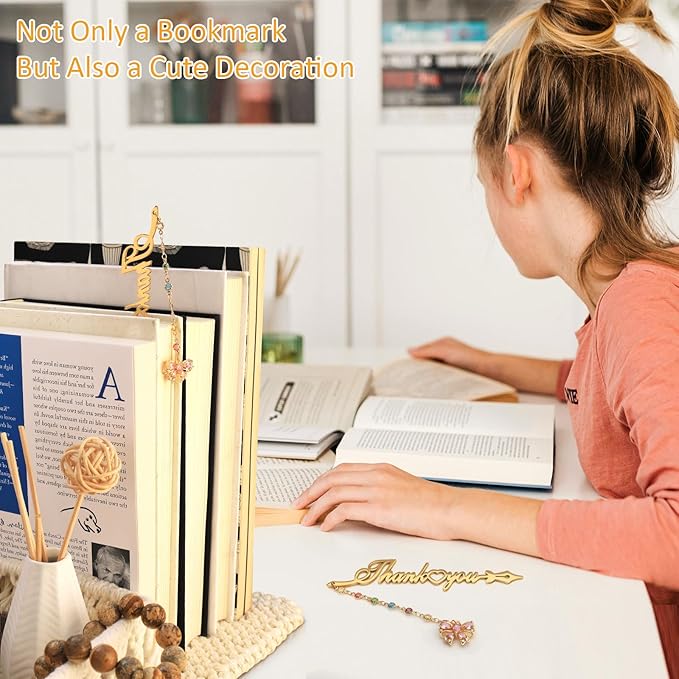 Metal Bookmark Cute Book Accessories Gifts for Women Teacher Readers Book Lovers for Christmas Mother's Day (Thank You Gold)