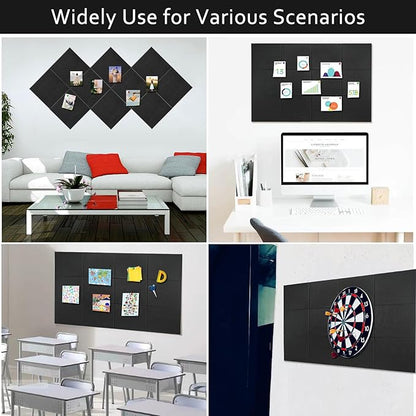 Large Cork Board Alternative for Walls, 47"x35" 12 Pack Felt Wall Tiles Bulletin Board with 30 Push Pins, Sticky Notes, Cork Boards for Office Pin Board Tack Board Felt Boards (Black)