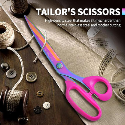 Fabric Scissors Stainless Steel Multi-Purpose shearswith Professional Titanium Coating forfor cutting clothes Leather Sewing Home and Office10 in