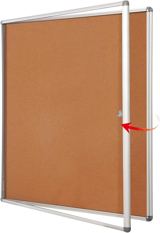 SWANCROWN Enclose Bulletin Board Case Big School Cork Pin Noticeboards Secure Cabinet for Message Guide 38x38inches (12xA4)
