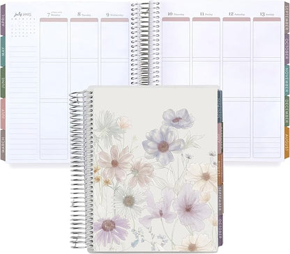 Erin Condren 12-Month Spiral Life Planner (Jan 2025 - Dec 2025) | 7x9 Weekly Planner with Monthly Calendars | Wildflowers Covers, Bold Blooms Interior, Vertical Layout, Platinum Coil