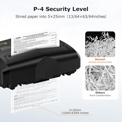 Bonsaii Paper Shredder, 12 Sheet Cross Cut Shredders for Home Office Heavy Duty, 20-Minutes Running Time with 4.2 Gal Pullout Bin for Credit Card Jam-Proof Shredding Machine (C266-A New)