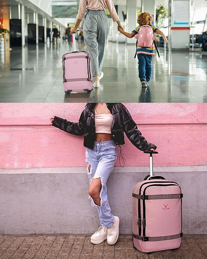 Hynes Eagle Rolling Backpack 42L Backpack with Wheels Airline Approved Carry on Luggage Laptop Travel Backpack for Women Men Pink