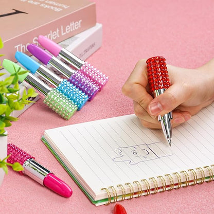 DomeStar 24PCS Lipstick Shape Pens, Creative Ballpoint Pens Rhinestone Crystal Ballpoint Pen Lipstick Cute Ball Pen for Office Stationery Women Girls Students Children Gift