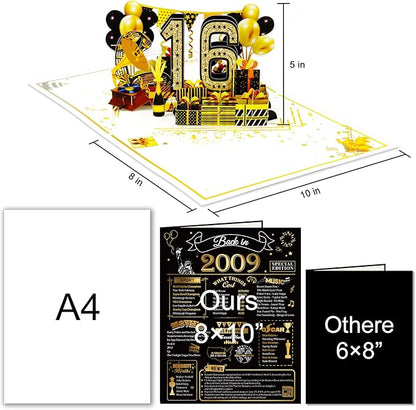 16th Birthday Card for Girls Boys, 3D Pop Up 16th Birthday Gifts Cards, Happy 16 Birthdays Decorations for 16 Year Old Son Daughter, Funny Back In 2009